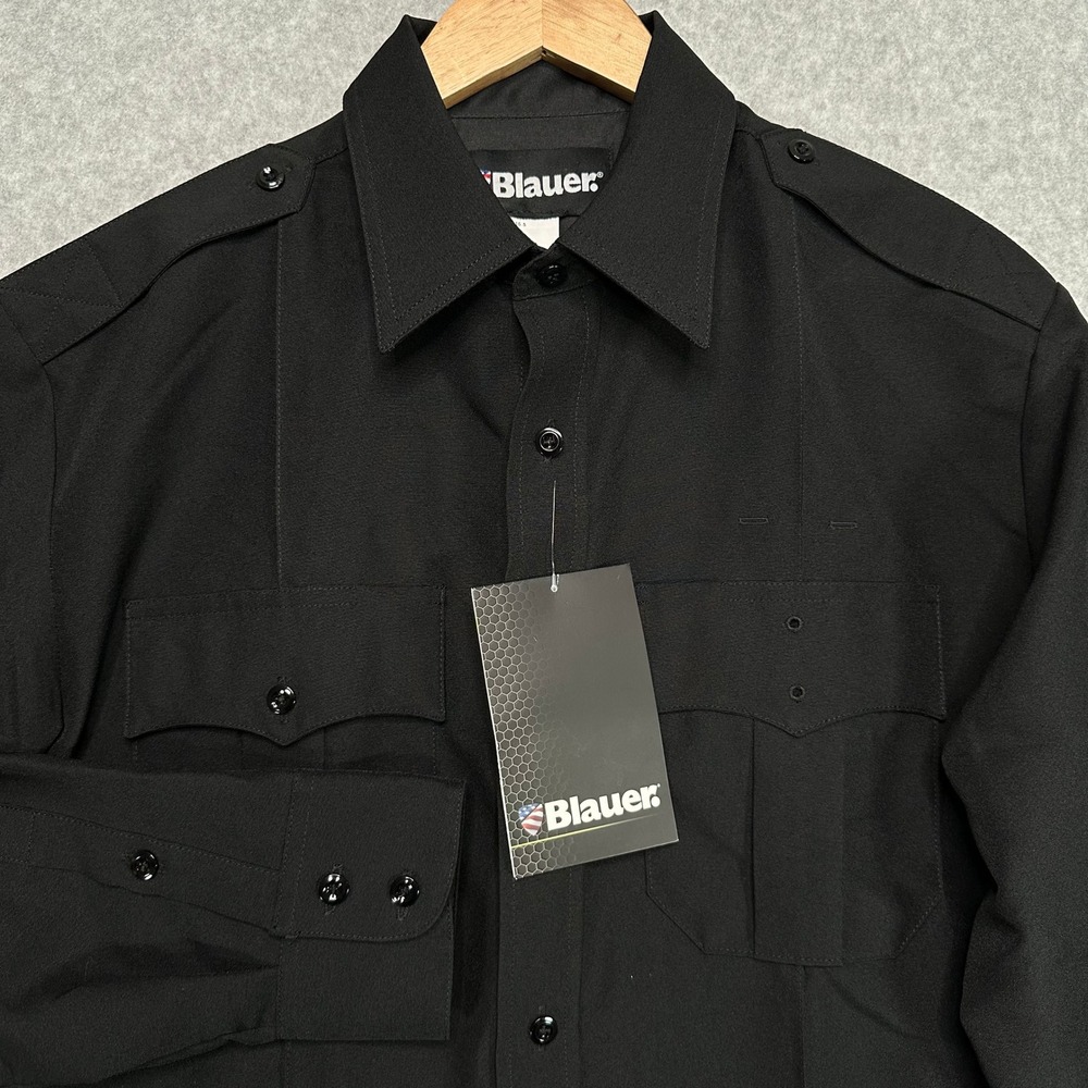 Blauer Mens Long Sleeve Zippered Polyester‎ Shirt Black 16.5 35 Work Uniform NWT